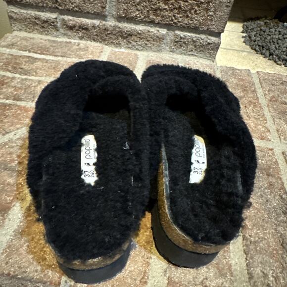 BIRKENSTOCK Papillio Daytona Shearling Teddy Sandals Black 37 / 6 US - Picture 13 of 16